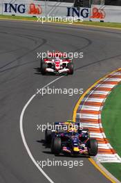 17.03.2007 Melbourne, Australia,  Mark Webber (AUS), Red Bull Racing, RB3 and Takuma Sato (JPN), Super Aguri F1, SA07 - Formula 1 World Championship, Rd 1, Australian Grand Prix, Saturday Qualifying