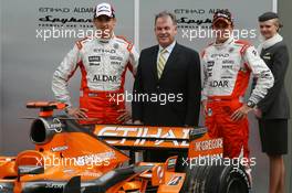 15.03.2007 Melbourne, Australia,  Adrian Sutil (GER), Spyker F1 Team and Christijan Albers (NED), Spyker F1 Team, Spyker F1 Team, Announce new title sponsor, Etihad Airways and Aldar - Formula 1 World Championship, Rd 1, Australian Grand Prix, Thursday