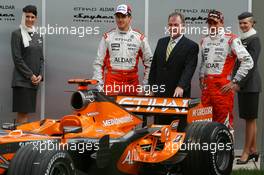 15.03.2007 Melbourne, Australia,  Adrian Sutil (GER), Spyker F1 Team and Christijan Albers (NED), Spyker F1 Team, Spyker F1 Team, Announce new title sponsor, Etihad Airways and Aldar - Formula 1 World Championship, Rd 1, Australian Grand Prix, Thursday