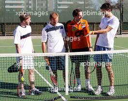 13.03.2007 Melbourne, Australia,  Nick Heidfeld (GER), BMW Sauber F1 Team, Rubens Barrichello (BRA), Honda Racing F1 Team, Christijan Albers (NED), Spyker F1 Team and Mark Webber (AUS), Red Bull Racing - F1 Drivers, Charity Tennis match, Rd 1, Australian Grand Prix, Wednesday