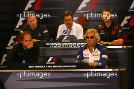 14.09.2007 Francorchamps, Belgium,  Gerhard Berger (AUT), Scuderia Toro Rosso, 50% Team Co Owner, Christian Horner (GBR), Red Bull Racing, Sporting Director, Dr. Mario Theissen (GER), BMW Sauber F1 Team, BMW Motorsport Director, Nick Fry (GBR), Honda Racing F1 Team, Chief Executive Officer, Flavio Briatore (ITA), Renault F1 Team, Team Chief, Managing Director - Formula 1 World Championship, Rd 14, Belgium Grand Prix, Friday Press Conference