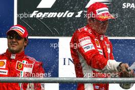 16.09.2007 Francorchamps, Belgium,  Kimi Raikkonen (FIN), Räikkönen, Scuderia Ferrari Felipe Massa (BRA), Scuderia Ferrari - Formula 1 World Championship, Rd 14, Belgium Grand Prix, Sunday Podium