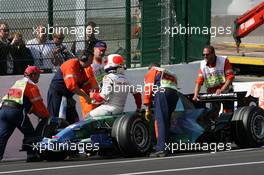 15.09.2007 Francorchamps, Belgium,  Rubens Barrichello (BRA), Honda Racing F1 Team, stops on the circuit - Formula 1 World Championship, Rd 14, Belgium Grand Prix, Saturday Practice