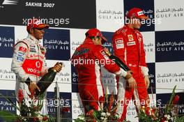 15.04.2007 Sakhir, Bahrain,  1st, Felipe Massa (BRA), Scuderia Ferrari, F2007, 2nd, Lewis Hamilton (GBR), McLaren Mercedes, MP4-22, 3rd, Kimi Raikkonen (FIN), Räikkönen, Scuderia Ferrari, F2007 - Formula 1 World Championship, Rd 3, Bahrain Grand Prix, Sunday Podium