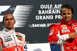 15.04.2007 Sakhir, Bahrain,  Winner, 1st, Felipe Massa (BRA), Scuderia Ferrari, F2007 and 2nd, Lewis Hamilton (GBR), McLaren Mercedes, MP4-22 - Formula 1 World Championship, Rd 3, Bahrain Grand Prix, Sunday Podium