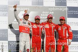 15.04.2007 Sakhir, Bahrain,  1st, Felipe Massa (BRA), Scuderia Ferrari, F2007, 2nd, Lewis Hamilton (GBR), McLaren Mercedes, MP4-22, 3rd, Kimi Raikkonen (FIN), Räikkönen, Scuderia Ferrari, F2007 - Formula 1 World Championship, Rd 3, Bahrain Grand Prix, Sunday Podium