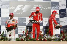 15.04.2007 Sakhir, Bahrain,  1st, Felipe Massa (BRA), Scuderia Ferrari, F2007, 2nd, Lewis Hamilton (GBR), McLaren Mercedes, MP4-22, 3rd, Kimi Raikkonen (FIN), Räikkönen, Scuderia Ferrari, F2007 - Formula 1 World Championship, Rd 3, Bahrain Grand Prix, Sunday Podium