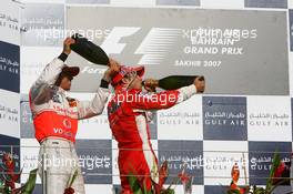 15.04.2007 Sakhir, Bahrain,  1st, Felipe Massa (BRA), Scuderia Ferrari, F2007, 2nd, Lewis Hamilton (GBR), McLaren Mercedes, MP4-22 - Formula 1 World Championship, Rd 3, Bahrain Grand Prix, Sunday Podium