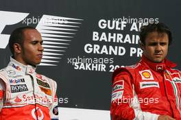 15.04.2007 Sakhir, Bahrain,  Winner, 1st, Felipe Massa (BRA), Scuderia Ferrari, F2007 and 2nd, Lewis Hamilton (GBR), McLaren Mercedes, MP4-22 - Formula 1 World Championship, Rd 3, Bahrain Grand Prix, Sunday Podium