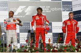 15.04.2007 Sakhir, Bahrain,  1st, Felipe Massa (BRA), Scuderia Ferrari, F2007, 2nd, Lewis Hamilton (GBR), McLaren Mercedes, MP4-22, 3rd, Kimi Raikkonen (FIN), Räikkönen, Scuderia Ferrari, F2007 - Formula 1 World Championship, Rd 3, Bahrain Grand Prix, Sunday Podium