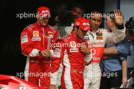 14.04.2007 Sakhir, Bahrain,  Pole Position, 1st, Felipe Massa (BRA), Scuderia Ferrari, 2nd, Lewis Hamilton (GBR), McLaren Mercedes, 3rd, Kimi Raikkonen (FIN), Räikkönen, Scuderia Ferrari - Formula 1 World Championship, Rd 3, Bahrain Grand Prix, Saturday Press Conference