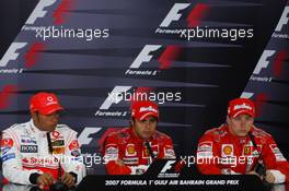 15.04.2007 Sakhir, Bahrain,  Lewis Hamilton (GBR), McLaren Mercedes, Felipe Massa (BRA), Scuderia Ferrari, Kimi Raikkonen (FIN), Räikkönen, Scuderia Ferrari - Formula 1 World Championship, Rd 3, Bahrain Grand Prix, Sunday Press Conference