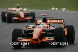 19.10.2007 Sao Paulo, Brazil,  Adrian Sutil (GER), Spyker F1 Team, F8-VII-B and Sakon Yamamoto (JPN), Spyker F1 Team, F8-VII-B - Formula 1 World Championship, Rd 17, Brazilian Grand Prix, Friday Practice