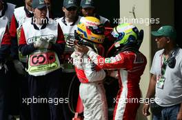 21.10.2007 Sao Paulo, Brazil,  Park Ferme, Lewis Hamilton (GBR), McLaren Mercedes and Felipe Massa (BRA), Scuderia Ferrari - Formula 1 World Championship, Rd 17, Brazilian Grand Prix, Sunday Podium