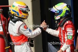 21.10.2007 Sao Paulo, Brazil,  Lewis Hamilton (GBR), McLaren Mercedes and Felipe Massa (BRA), Scuderia Ferrari - Formula 1 World Championship, Rd 17, Brazilian Grand Prix, Sunday Podium