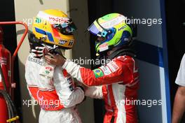 21.10.2007 Sao Paulo, Brazil,  Lewis Hamilton (GBR), McLaren Mercedes and Felipe Massa (BRA), Scuderia Ferrari - Formula 1 World Championship, Rd 17, Brazilian Grand Prix, Sunday Podium