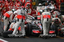 21.10.2007 Sao Paulo, Brazil,  Fernando Alonso (ESP), McLaren Mercedes, MP4-22 pit stop - Formula 1 World Championship, Rd 17, Brazilian Grand Prix, Sunday Race