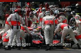 21.10.2007 Sao Paulo, Brazil,  Lewis Hamilton (GBR), McLaren Mercedes pit stop - Formula 1 World Championship, Rd 17, Brazilian Grand Prix, Sunday Race