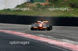 21.10.2007 Sao Paulo, Brazil,  Adrian Sutil (GER), Spyker F1 Team, runs wide - Formula 1 World Championship, Rd 17, Brazilian Grand Prix, Sunday Race