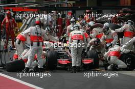 21.10.2007 Sao Paulo, Brazil,  Lewis Hamilton (GBR), McLaren Mercedes pit stop - Formula 1 World Championship, Rd 17, Brazilian Grand Prix, Sunday Race