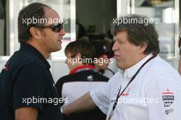 20.10.2007 Sao Paulo, Brazil,  Gerhard Berger (AUT), Scuderia Toro Rosso, 50% Team Co Owner and Norbert Haug (GER), Mercedes, Motorsport chief - Formula 1 World Championship, Rd 17, Brazilian Grand Prix, Saturday