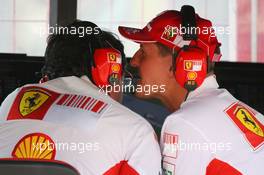 08.06.2007 Montreal, Canada,  Michael Schumacher (GER), Scuderia Ferrari, Advisor and Luca Baldisserri (ITA), Head of Trackside Operations - Formula 1 World Championship, Rd 6, Canadian Grand Prix, Friday Practice