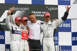 10.06.2007 Montreal, Canada,  L-R 2nd place Nick Heidfeld (GER), BMW Sauber F1 Team with 1st place Lewis Hamilton (GBR), McLaren Mercedes, Martin Whitmarsh (GBR), McLaren, Chief Executive Officer and 3rd place Alexander Wurz (AUT), Williams F1 Team - Formula 1 World Championship, Rd 6, Canadian Grand Prix, Sunday Podium