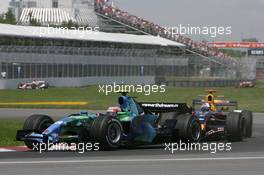 10.06.2007 Montreal, Canada,  Rubens Barrichello (BRA), Honda Racing F1 Team, RA107 and David Coulthard (GBR), Red Bull Racing, RB3 - Formula 1 World Championship, Rd 6, Canadian Grand Prix, Sunday Race