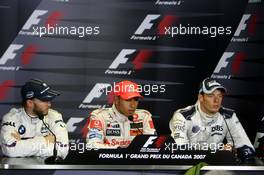10.06.2007 Montreal, Canada,  Nick Heidfeld (GER), BMW Sauber F1 Team, Lewis Hamilton (GBR), McLaren Mercedes, Alexander Wurz (AUT), Williams F1 Team - Formula 1 World Championship, Rd 6, Canadian Grand Prix, Sunday Press Conference