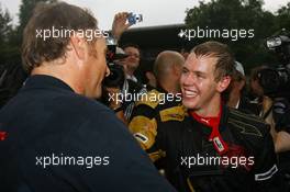 07.10.2007 Shanghai, China,  Sebastian Vettel (GER), Scuderia Toro Rosso and Gerhard Berger (AUT), Scuderia Toro Rosso, 50% Team Co Owner celebrate after finished 4th - Formula 1 World Championship, Rd 16, Chinese Grand Prix, Sunday Podium