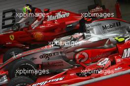 07.10.2007 Shanghai, China,  3rd place Felipe Massa (BRA), Scuderia Ferrari with 2nd place Fernando Alonso (ESP), McLaren Mercedes and 1st place Kimi Raikkonen (FIN), Räikkönen, Scuderia Ferrari - Formula 1 World Championship, Rd 16, Chinese Grand Prix, Sunday Podium