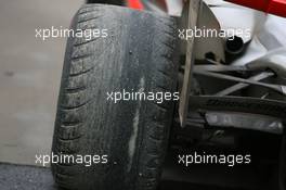 07.10.2007 Shanghai, China,  Lewis Hamilton's (GBR), McLaren Mercedes parked at the side of the track with badly worn tyres - Formula 1 World Championship, Rd 16, Chinese Grand Prix, Sunday Race