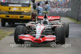 07.10.2007 Shanghai, China,  Lewis Hamilton's (GBR), McLaren Mercedes parked at the side of the track with badly worn tyres - Formula 1 World Championship, Rd 16, Chinese Grand Prix, Sunday Race