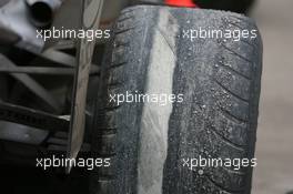 07.10.2007 Shanghai, China,  Lewis Hamilton's (GBR), McLaren Mercedes parked at the side of the track with badly worn tyres - Formula 1 World Championship, Rd 16, Chinese Grand Prix, Sunday Race