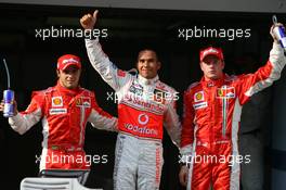 06.10.2007 Shanghai, China,  3rd place Felipe Massa (BRA), Scuderia Ferrari with 1st place Lewis Hamilton (GBR), McLaren Mercedes and 2nd place Kimi Raikkonen (FIN), Räikkönen, Scuderia Ferrari - Formula 1 World Championship, Rd 16, Chinese Grand Prix, Saturday Qualifying