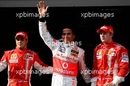 06.10.2007 Shanghai, China,  Pole Position, 1st, Lewis Hamilton (GBR), McLaren Mercedes, MP4-22, 2nd, Kimi Raikkonen (FIN), Räikkönen, Scuderia Ferrari, F2007, 3rd, Felipe Massa (BRA), Scuderia Ferrari, F2007 - Formula 1 World Championship, Rd 16, Chinese Grand Prix, Saturday Qualifying