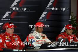 06.10.2007 Shanghai, China,  1st, Lewis Hamilton (GBR), McLaren Mercedes, 2nd, Kimi Raikkonen (FIN), Räikkönen, Scuderia Ferrari, 3rd, Felipe Massa (BRA), Scuderia Ferrari - Formula 1 World Championship, Rd 16, Chinese Grand Prix, Saturday Press Conference