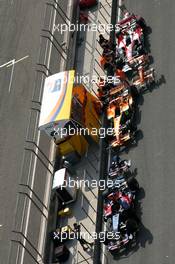 04.10.2007 Shanghai, China,  Cars queued for scrutineering in the paddock - Formula 1 World Championship, Rd 16, Chinese Grand Prix, Thursday