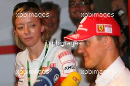 11.05.2007 Barcelona, Spain,  Michael Schumacher (GER), Scuderia Ferrari, Advisor, Press conference, with Sabine Kehm (GER), Michael Schumacher's personal press officer - Formula 1 World Championship, Rd 4, Spanish Grand Prix, Friday Practice