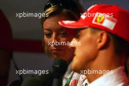 11.05.2007 Barcelona, Spain,  Michael Schumacher (GER), Scuderia Ferrari, Advisor, Press conference, Sabine Kehm (GER), Michael Schumacher's personal press officer - Formula 1 World Championship, Rd 4, Spanish Grand Prix, Friday Practice