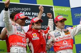 13.05.2007 Barcelona, Spain,  Winner, 1st, Felipe Massa (BRA), Scuderia Ferrari, 2nd, Lewis Hamilton (GBR), McLaren Mercedes, 3rd, Fernando Alonso (ESP), McLaren Mercedes - Formula 1 World Championship, Rd 4, Spanish Grand Prix, Sunday Podium