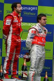 13.05.2007 Barcelona, Spain,  1st, Felipe Massa (BRA), Scuderia Ferrari and 3rd, Fernando Alonso (ESP), McLaren Mercedes - Formula 1 World Championship, Rd 4, Spanish Grand Prix, Sunday Podium