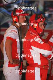 13.05.2007 Barcelona, Spain,  Michael Schumacher (GER), Scuderia Ferrari, Advisor views the race from the Ferrari garage - Formula 1 World Championship, Rd 4, Spanish Grand Prix, Sunday Race