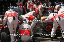 13.05.2007 Barcelona, Spain,  Lewis Hamilton (GBR), McLaren Mercedes, MP4-22 pit stop - Formula 1 World Championship, Rd 4, Spanish Grand Prix, Sunday Race