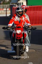 12.05.2007 Barcelona, Spain,  Michael Schumacher (GER), Scuderia Ferrari, Advisor leaves the track on a Ducati - Formula 1 World Championship, Rd 4, Spanish Grand Prix, Saturday