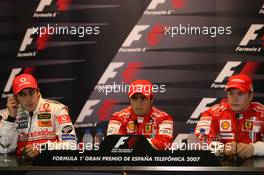 12.05.2007 Barcelona, Spain,  Fernando Alonso (ESP), McLaren Mercedes, Felipe Massa (BRA), Scuderia Ferrari, Kimi Raikkonen (FIN), Räikkönen, Scuderia Ferrari - Formula 1 World Championship, Rd 4, Spanish Grand Prix, Saturday Press Conference