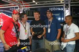 13.05.2007 Barcelona, Spain,  l-r, Sergio Ramos (ESP), Real Madrid, Football player, Carlos Sainz (ESP), Ex WRC World Champion, David Coulthard (GBR), Red Bull Racing and Roberto Carlos (BRA), Real Madrid, Football player - Formula 1 World Championship, Rd 4, Spanish Grand Prix, Sunday