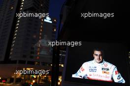 10.05.2007 Barcelona, Spain,  Fernando Alonso (ESP), McLaren Mercedes, image is projected onto the façade of the Hilton Diagonal Mar - Formula 1 World Championship, Rd 4, Spanish Grand Prix, Thursday