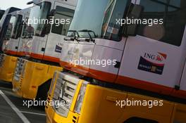 10.05.2007 Barcelona, Spain,  Renault F1 Team, trucks in the paddock - Formula 1 World Championship, Rd 4, Spanish Grand Prix, Thursday