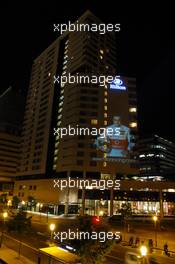 10.05.2007 Barcelona, Spain,  Fernando Alonso (ESP), McLaren Mercedes, image is projected onto the façade of the Hilton Diagonal Mar - Formula 1 World Championship, Rd 4, Spanish Grand Prix, Thursday